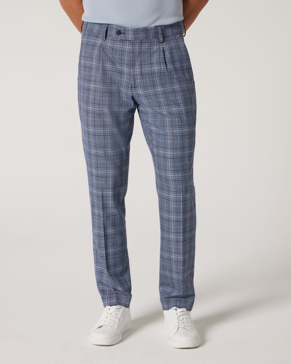 Slim Stretch Pleat Checked Tailored Pant